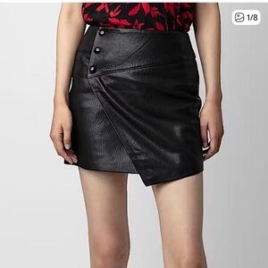 ZADIG & VOLTAIRE JUNKO BLACK LEATHER ASYMMETRICAL MINI SKIRT SIZE 36 Small